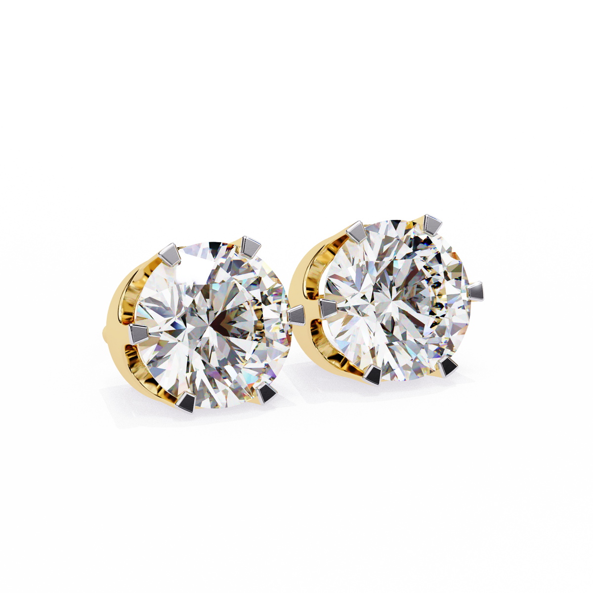 Luxury Moissanite Diamond Round Cut Solitaire Stud Earrings with Classic Six Prong Setting - View 2