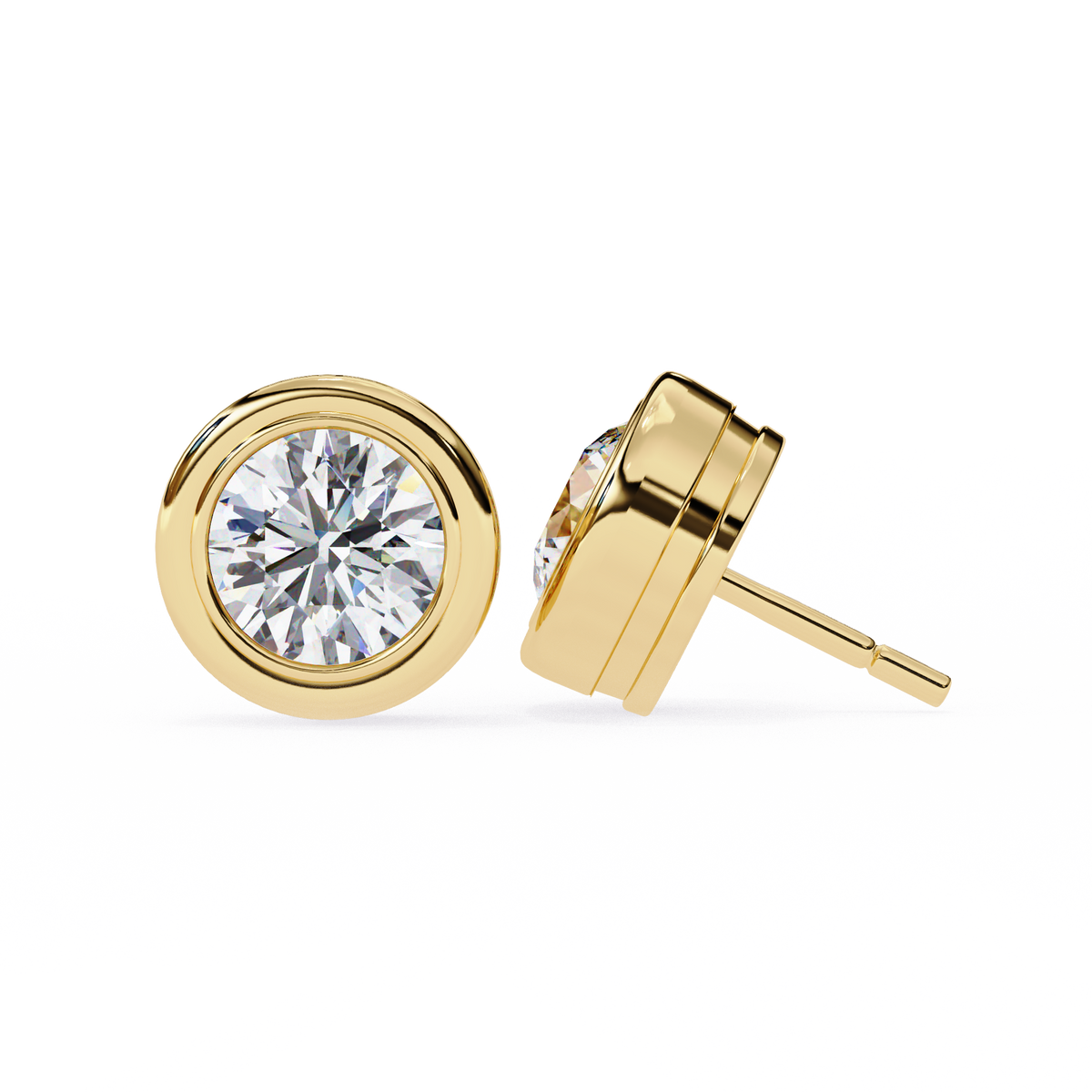 Premium Bezel Set Gold Stud Earrings with Sparkling Round Moissanite Stones for Everyday Luxury - View 5