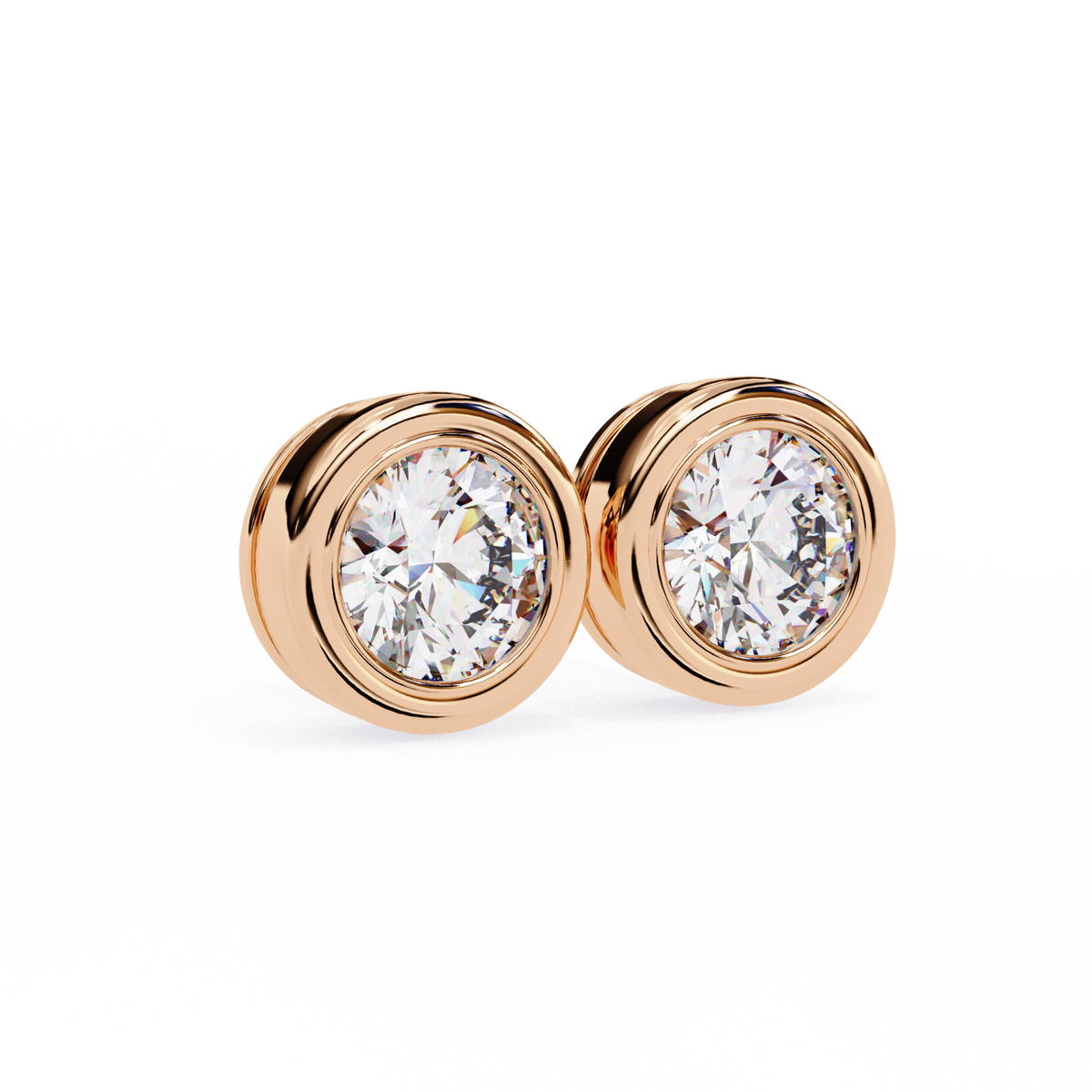 Premium Bezel Set Gold Stud Earrings with Sparkling Round Moissanite Stones for Everyday Luxury - View 3