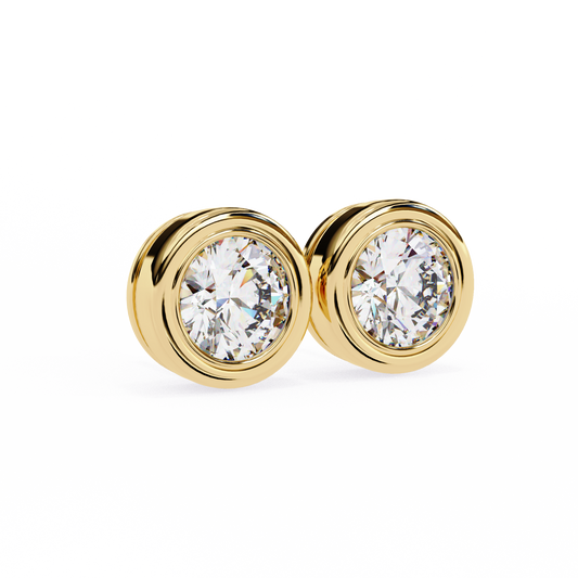 Premium Bezel Set Gold Stud Earrings with Sparkling Round Moissanite Stones for Everyday Luxury - View 2