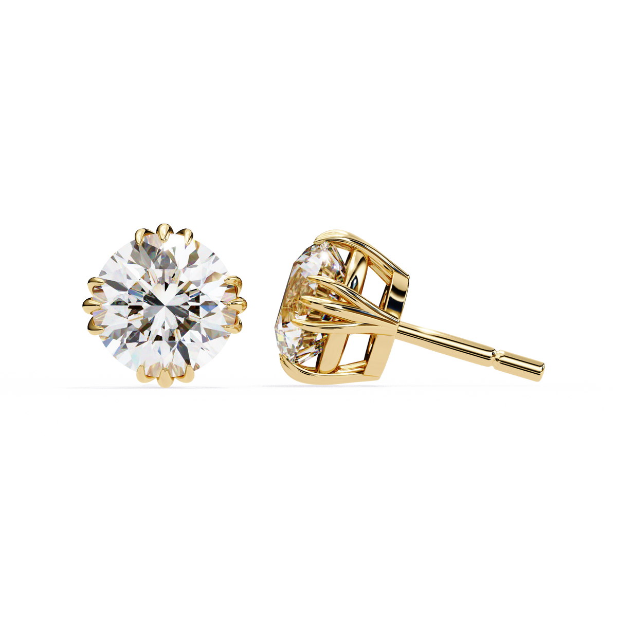 Luxury Radiant Round Cut Moissanite Diamond Solitaire Stud Earrings in Elegant Prong Setting - View 2
