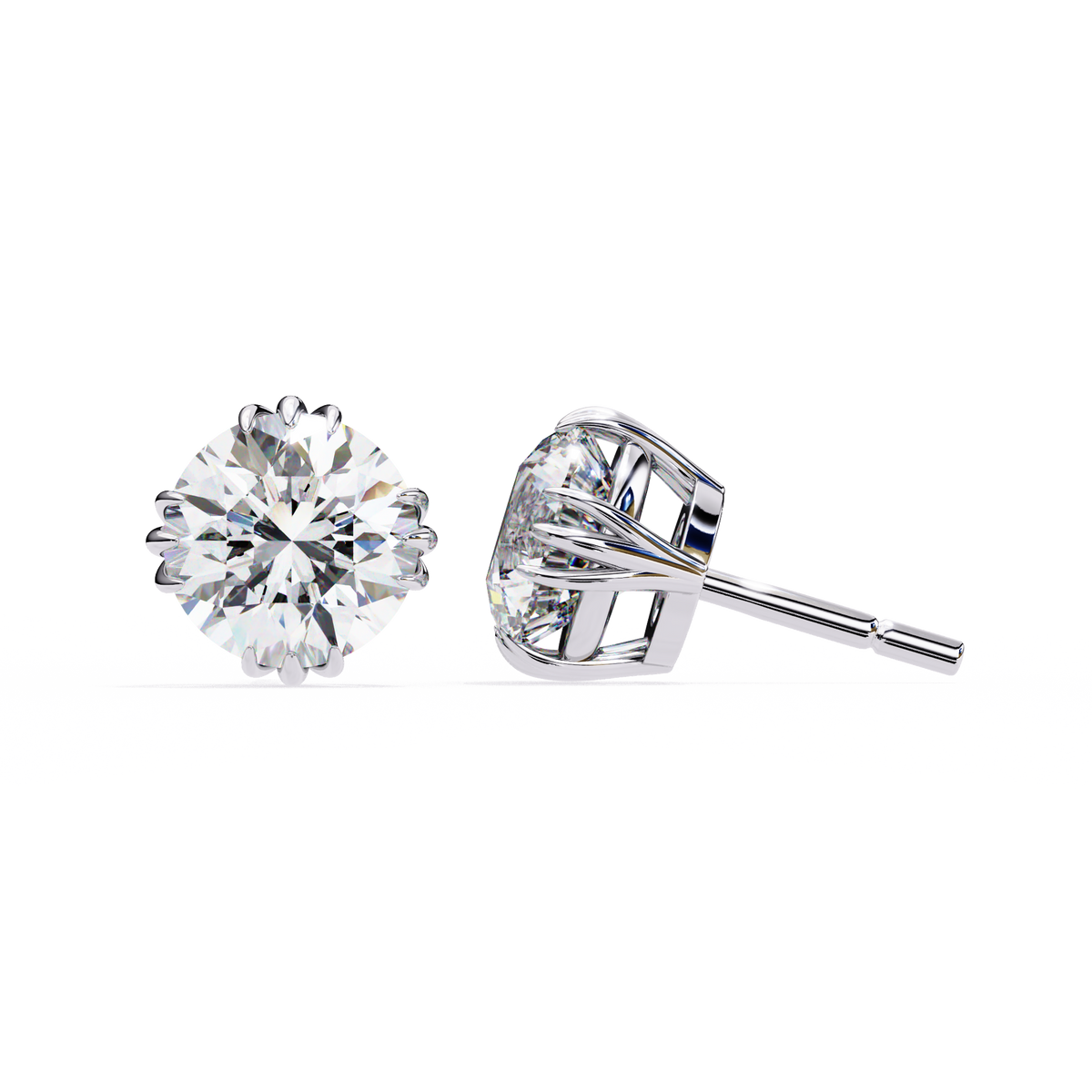 Luxury Radiant Round Cut Moissanite Diamond Solitaire Stud Earrings in Elegant Prong Setting - View 4