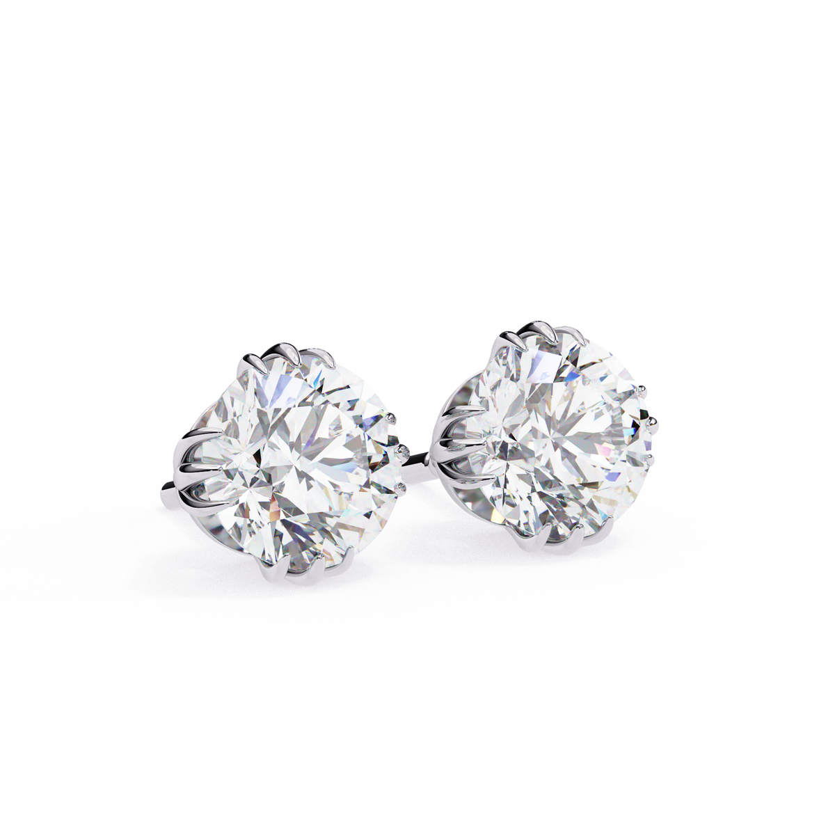 Luxury Radiant Round Cut Moissanite Diamond Solitaire Stud Earrings in Elegant Prong Setting - View 6