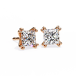 Premium Moissanite Created Princess Cut Diamond Earrings in Classic Gold Prong Mounts - View 6