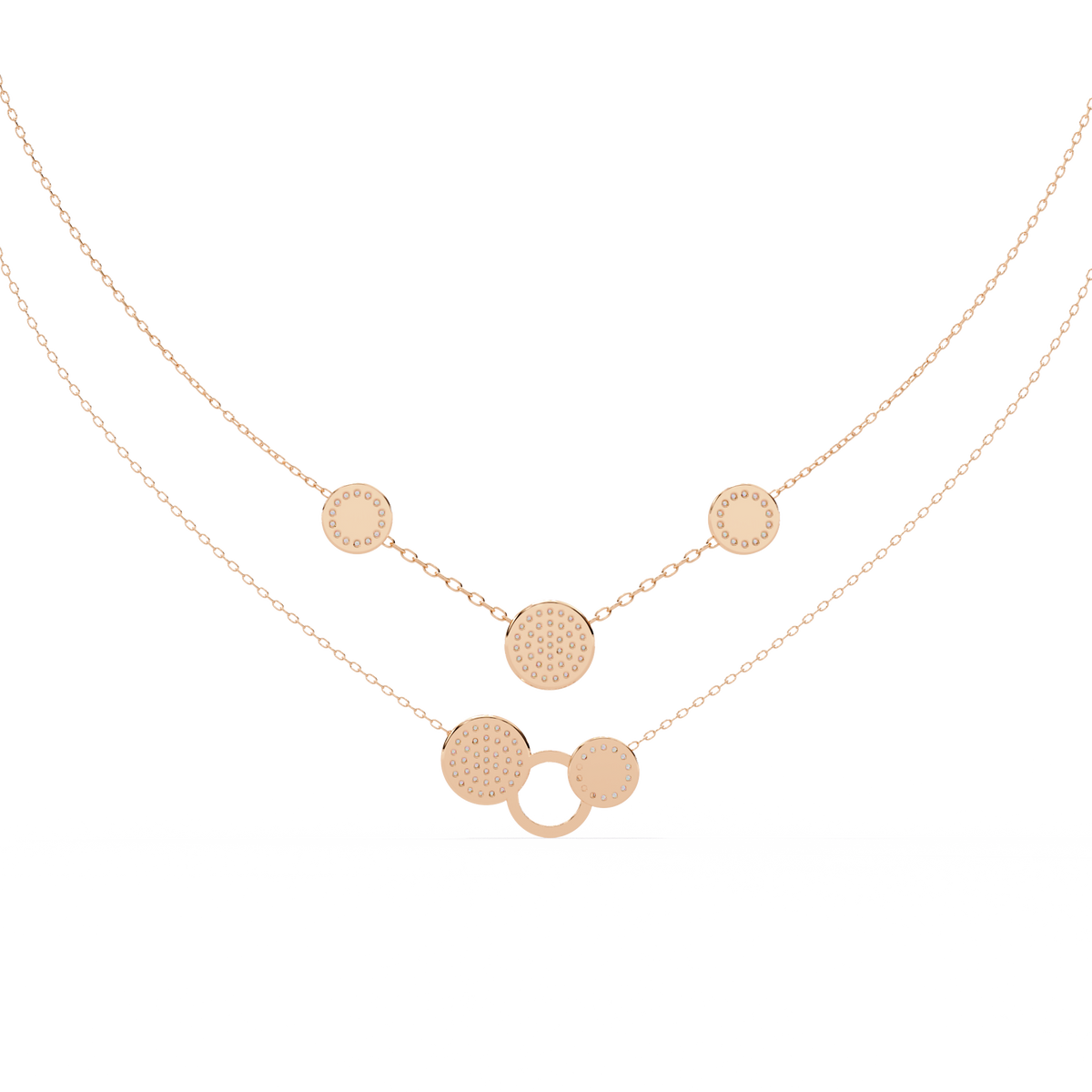 Double Layer Pave Circle Moissanite Diamond Station Necklace - View 9
