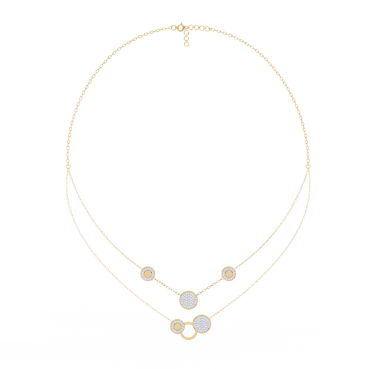 Double Layer Pave Circle Moissanite Diamond Station Necklace - View 2