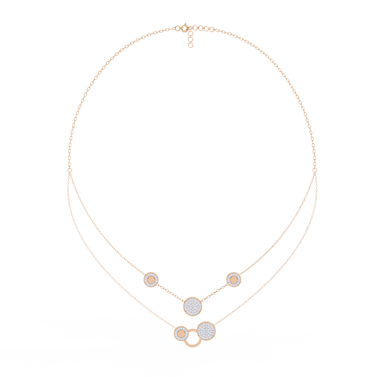 Double Layer Pave Circle Moissanite Diamond Station Necklace - View 3