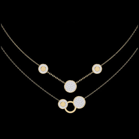 Double Layer Pave Circle Moissanite Diamond Station Necklace