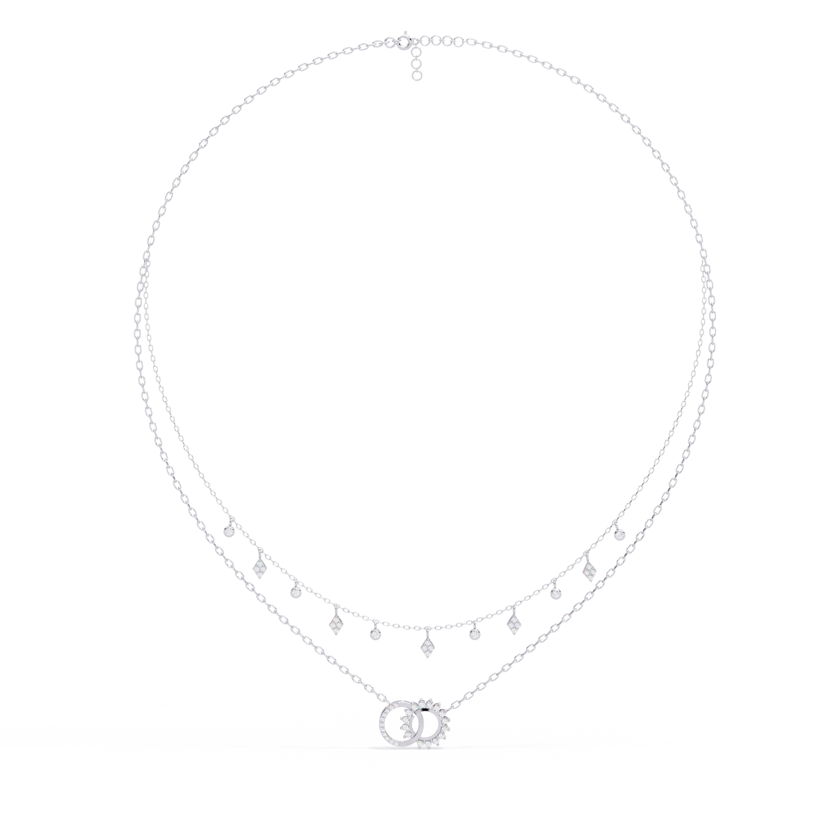 Interlocking Circle Moissanite Diamond Necklace with Double Layered Chain Design - View 4