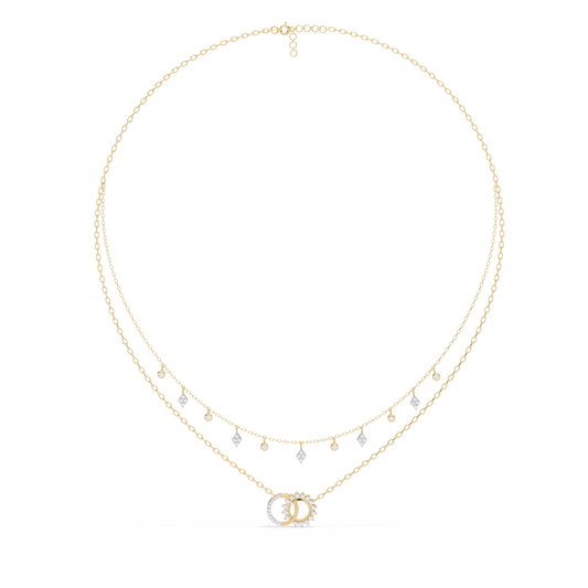 Interlocking Circle Moissanite Diamond Necklace with Double Layered Chain Design - View 2