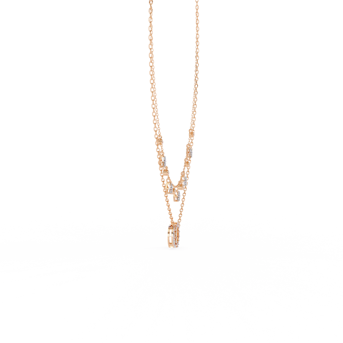 Interlocking Circle Moissanite Diamond Necklace with Double Layered Chain Design - View 9