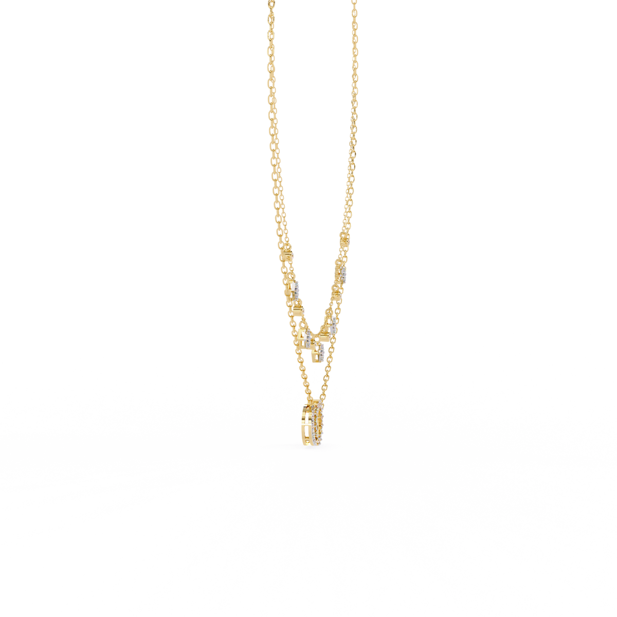 Interlocking Circle Moissanite Diamond Necklace with Double Layered Chain Design - View 8