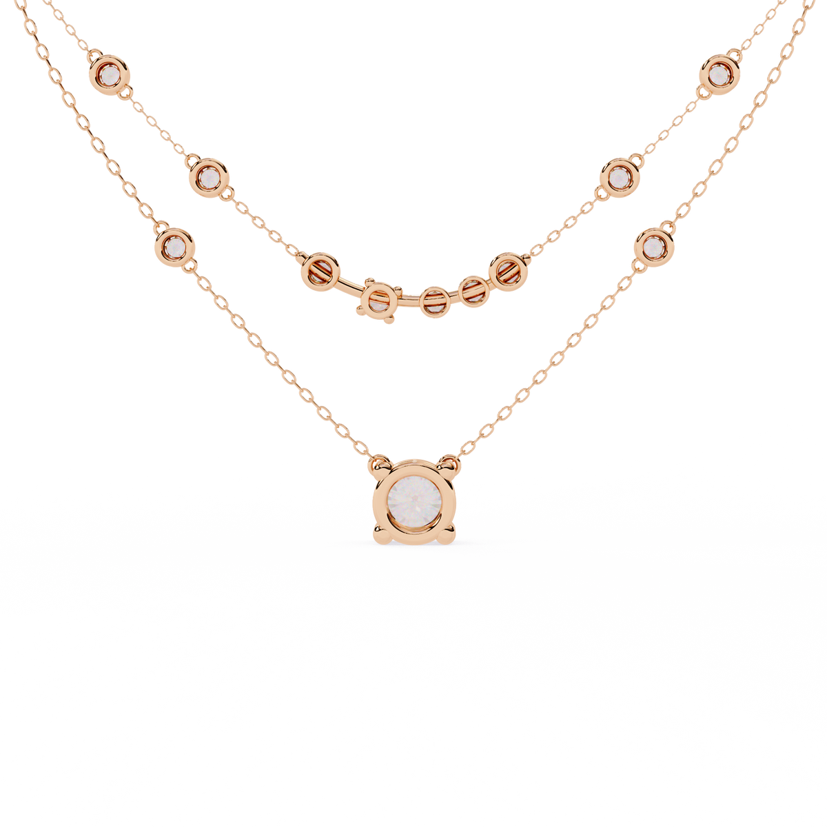 Double Layer Necklace with Round Moissanite Solitaire - View 9