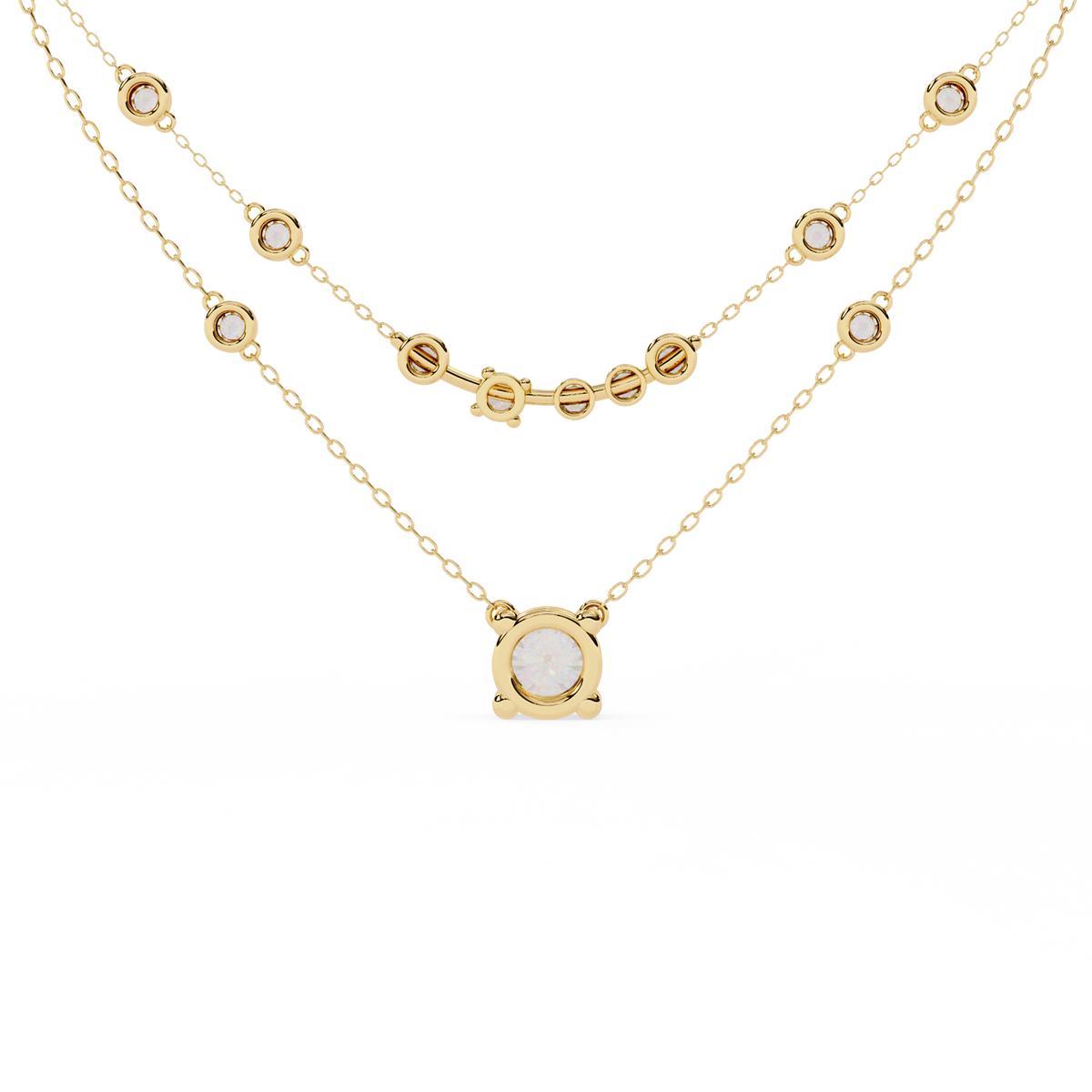 Double Layer Necklace with Round Moissanite Solitaire - View 8