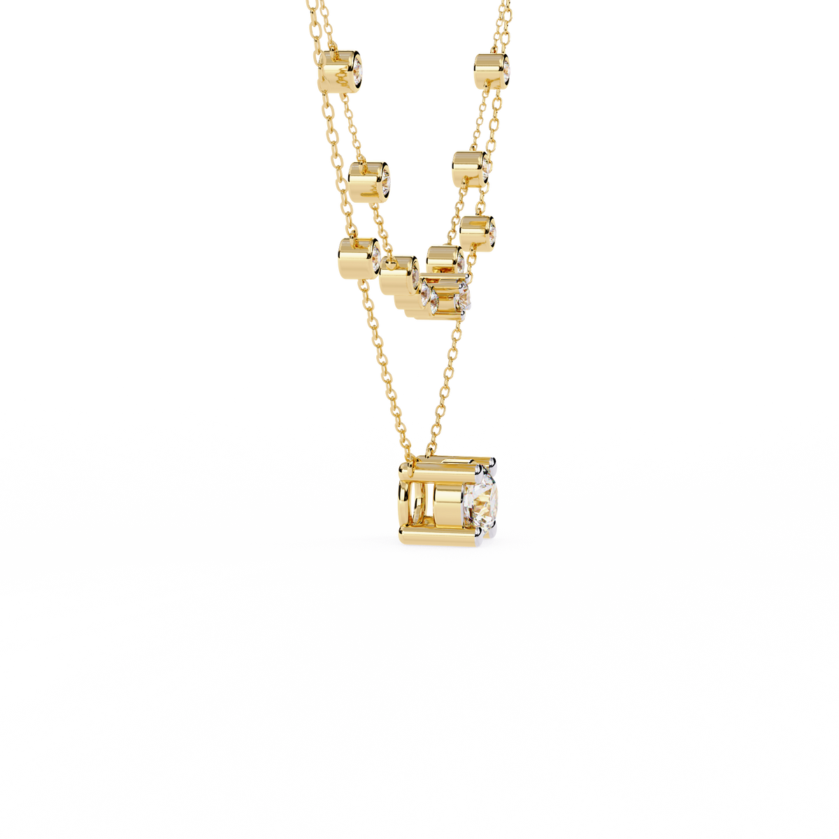Double Layer Necklace with Round Moissanite Solitaire - View 5