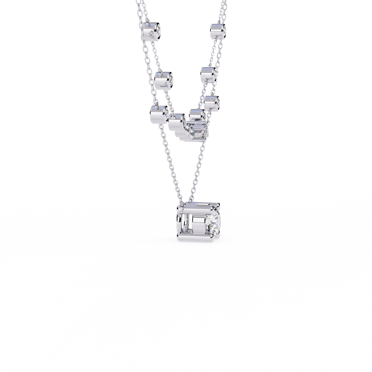 Double Layer Necklace with Round Moissanite Solitaire - View 7