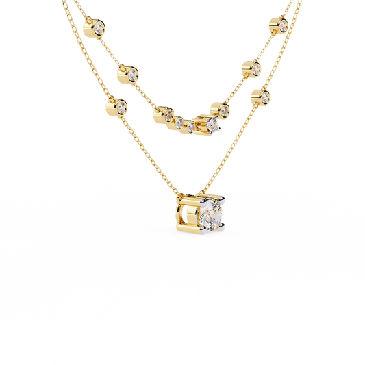 Double Layer Necklace with Round Moissanite Solitaire - View 2