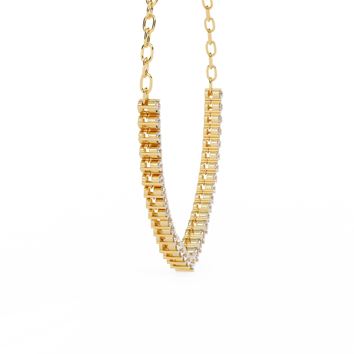 Graduated Round Moissanite Diamond V Necklace - View 5