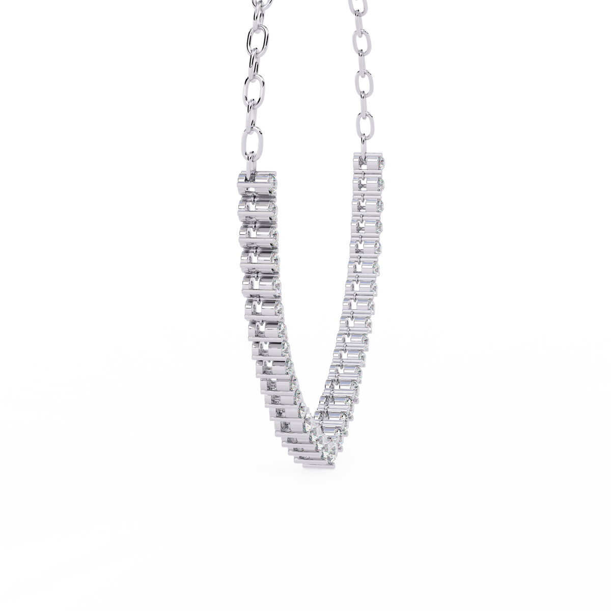 Graduated Round Moissanite Diamond V Necklace - View 7