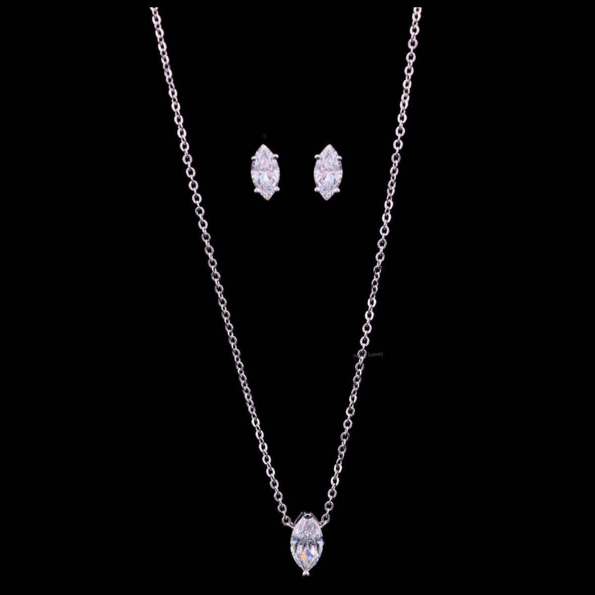 Marquise Cut Lab Grown Diamond Pendant Necklace with Stud Earrings Set