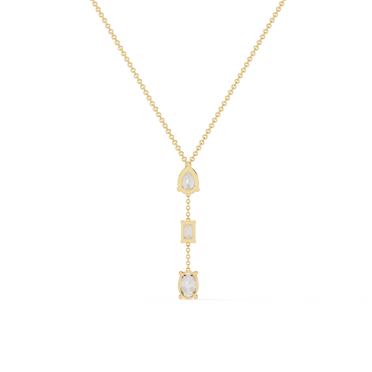 Three Mix Shape Moissanite Diamond Drop Pendant Necklace - View 8