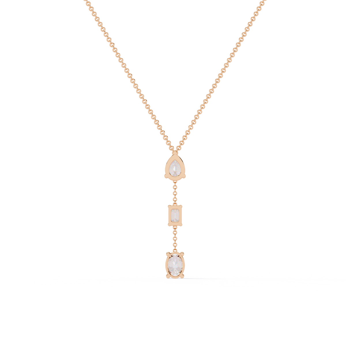 Three Mix Shape Moissanite Diamond Drop Pendant Necklace - View 9