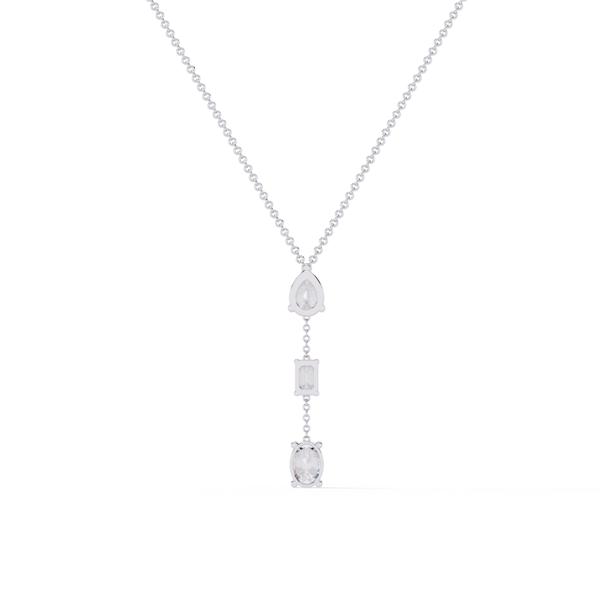 Three Mix Shape Moissanite Diamond Drop Pendant Necklace - View 10