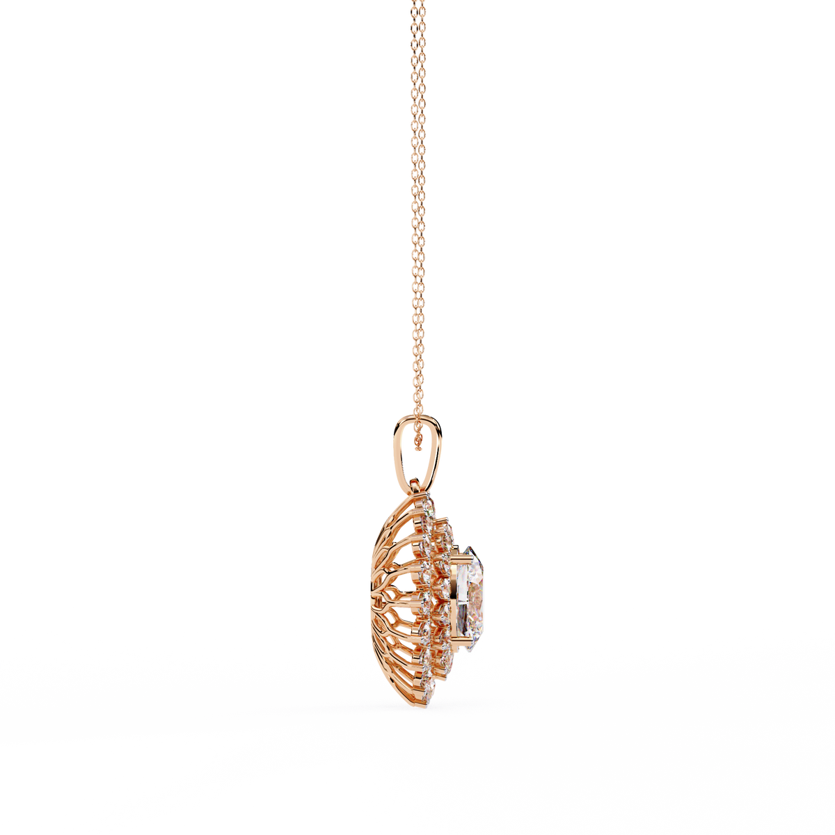 Round Sunburst Inspired Lab Grown Diamond Necklace - View 5
