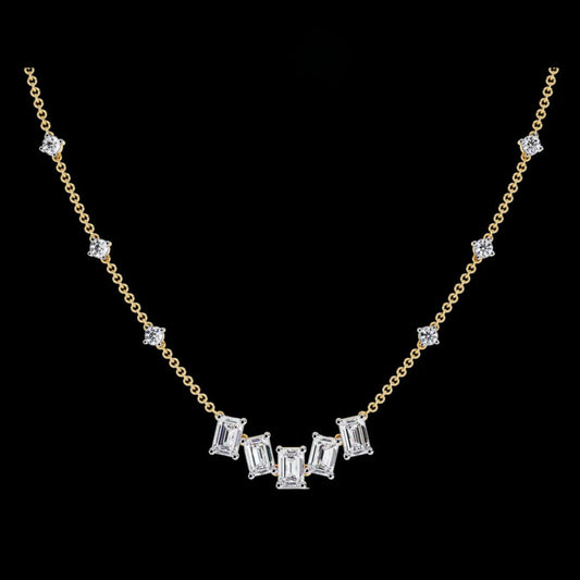 Emerald Cut Four Moissanite Diamond Station Necklace