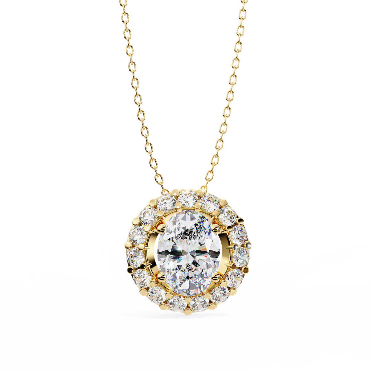 Oval Cut Moissanite Diamond Halo Pendant with Round Accent Stones - View 2