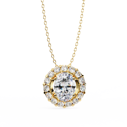 Oval Cut Moissanite Diamond Halo Pendant with Round Accent Stones - View 2