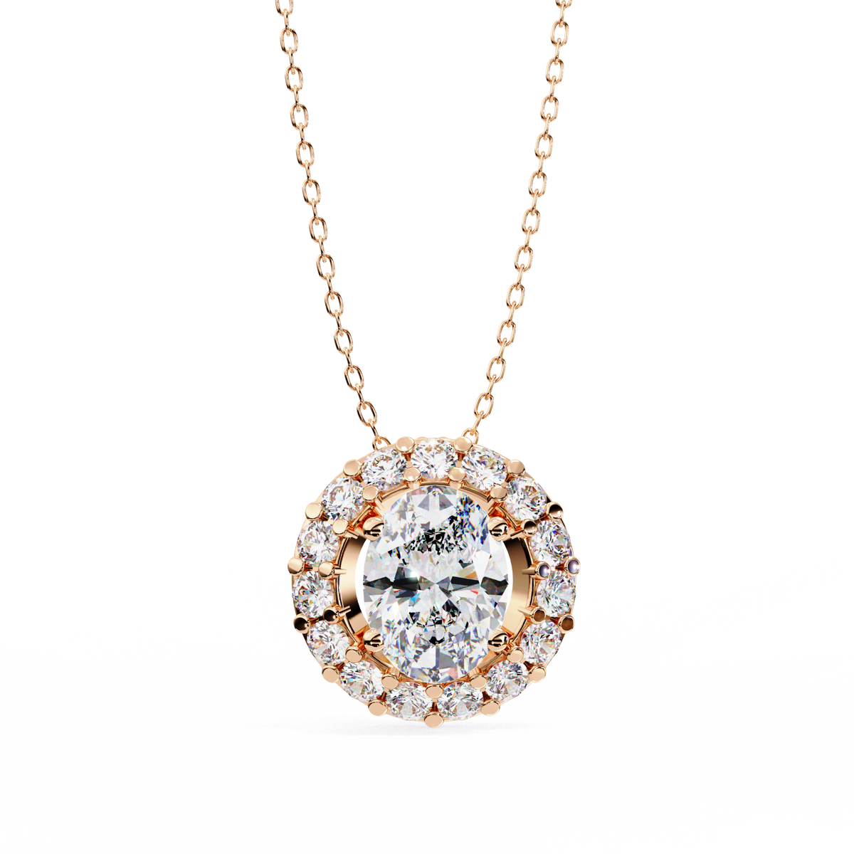 Oval Cut Moissanite Diamond Halo Pendant with Round Accent Stones - View 3