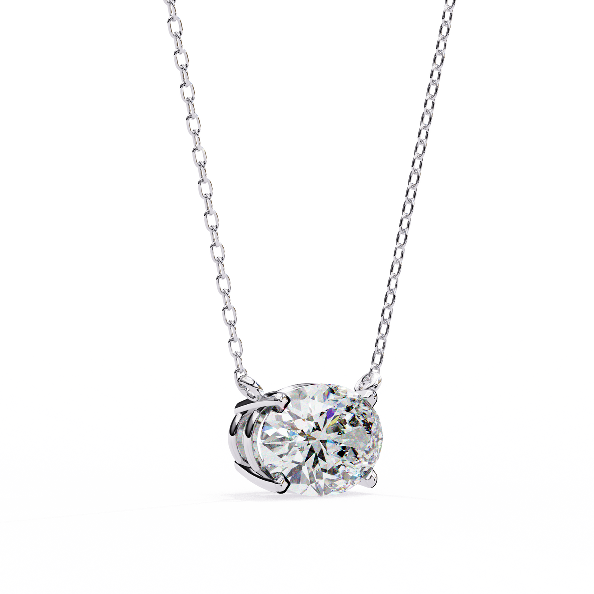 Oval Moissanite Diamond Solitaire Pendant with Four Prong Side Loops Pendant - View 7