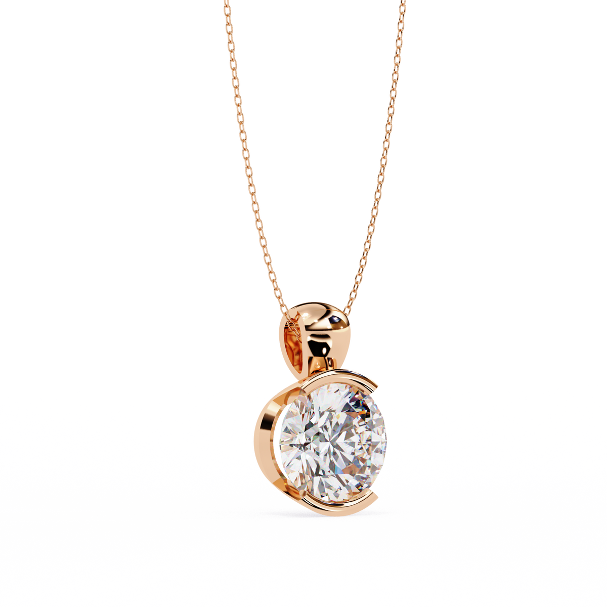 Contemporary Round Moissanite Diamond Solitaire Partial Bezel Set Pendant - View 6