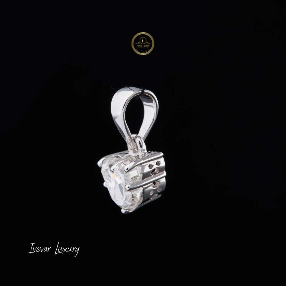 Antique Geometric Cut Moissanite Diamond Solitaire Pendant Fine Box Chain - View 2