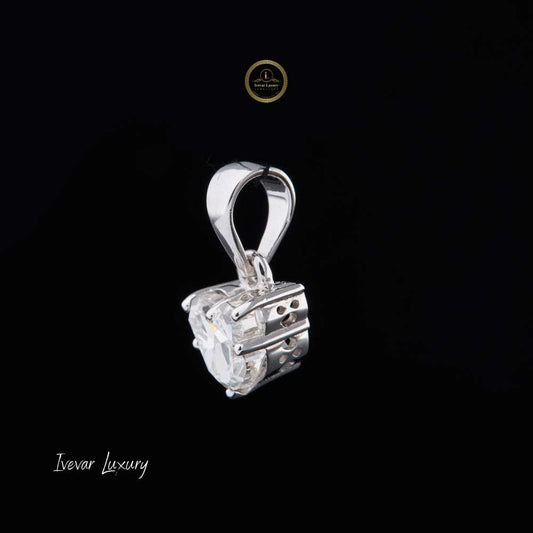 Antique Geometric Cut Moissanite Diamond Solitaire Pendant Fine Box Chain - View 2