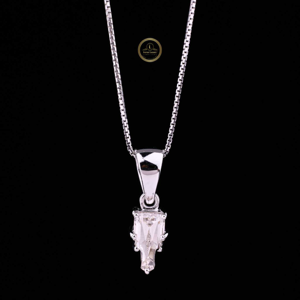 Antique Custom Cut Lab Grown Diamond Pendant With Tapered Bail Box Chain