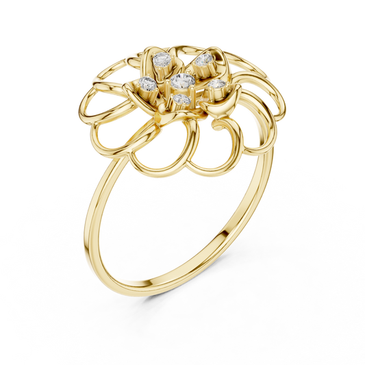 Floral Ring with Bezel Set Round Moissanite Diamonds For Women - View 2