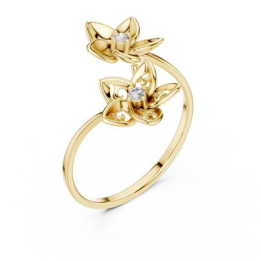 Open Floral Wrap Ring with Round Moissanite Diamond Accents - View 2