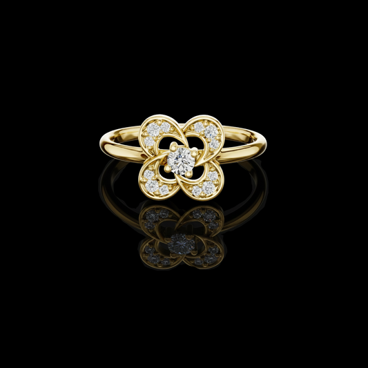 Round Lab Diamond Floral Cluster with Pave Delicate Ring
