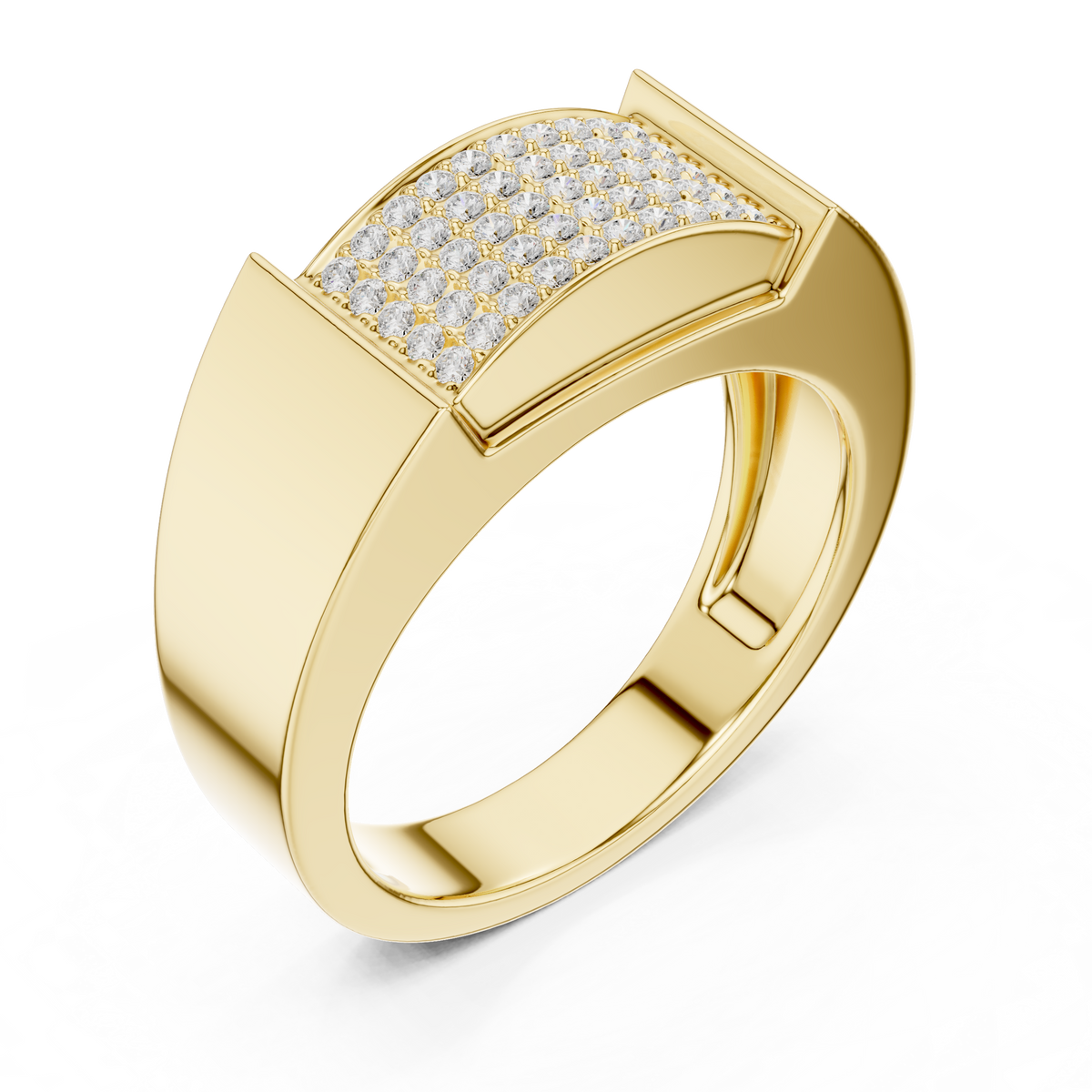 Round Cut Lab Grown Diamond Men's Heavy Gold Micro Pave Statement Ring - View 2
