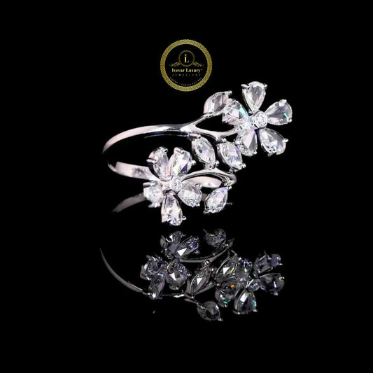 Nature Inspired Mix Cut Moissanite Diamond Engagement Ring - View 2