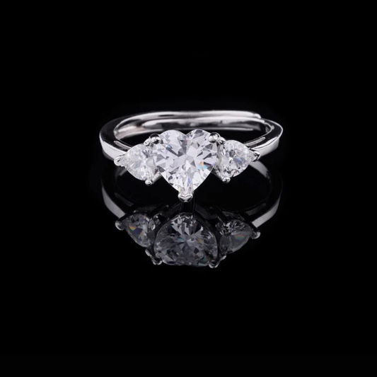 Three Stone Heart Cut Lab Diamond Wedding Ring For Her