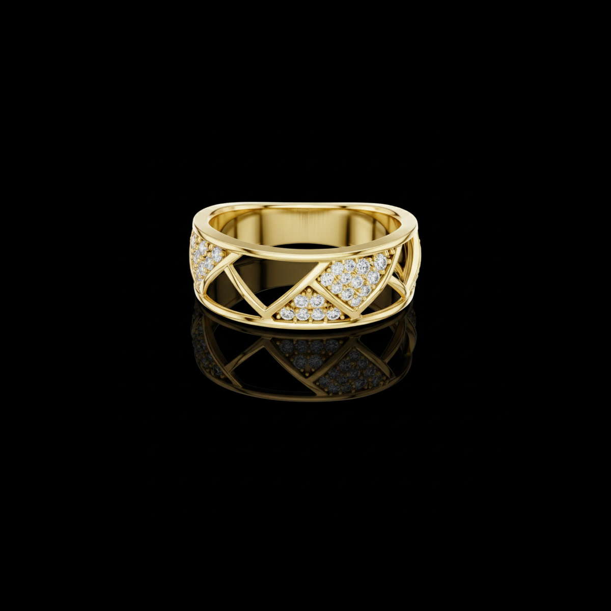 Round Cut Lab Grown Diamond Men's Triangular Pave Pattern Statement Ring