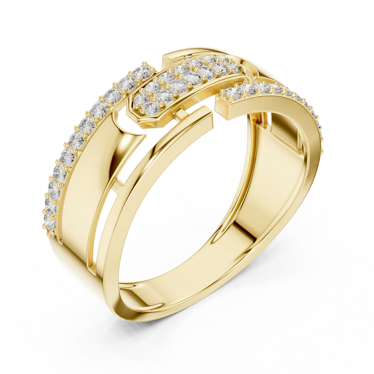 Round Cut Lab Grown Diamond Men's Center Plate Pave Gold Statement Band - View 4
