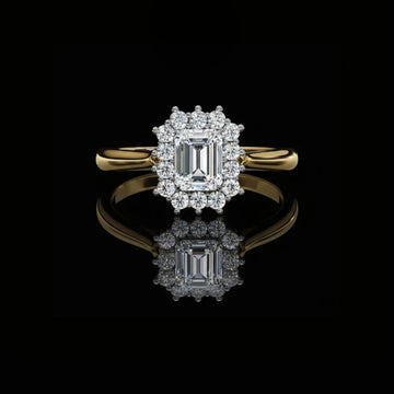Emerald Cut Scalloped Halo Lab Diamond Ring