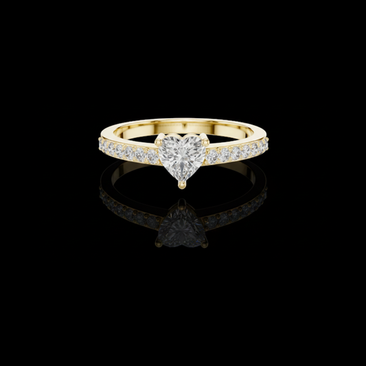 Heart Cut Moissanite Diamond Pave Solitaire Engagement Ring