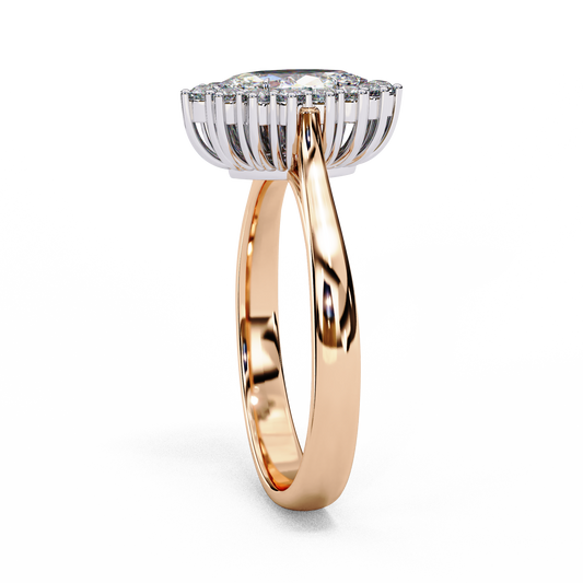 Marquise Cut Halo Moissanite Diamond Ring - View 2