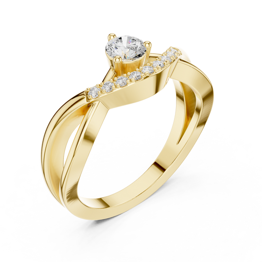 Round Cut Bypass Split Band Solitaire Moissanite Diamond Engagement Ring - View 2