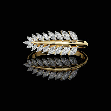 Marquise Cut Lab Leaf Wrap Ring with Yellow Gold Band